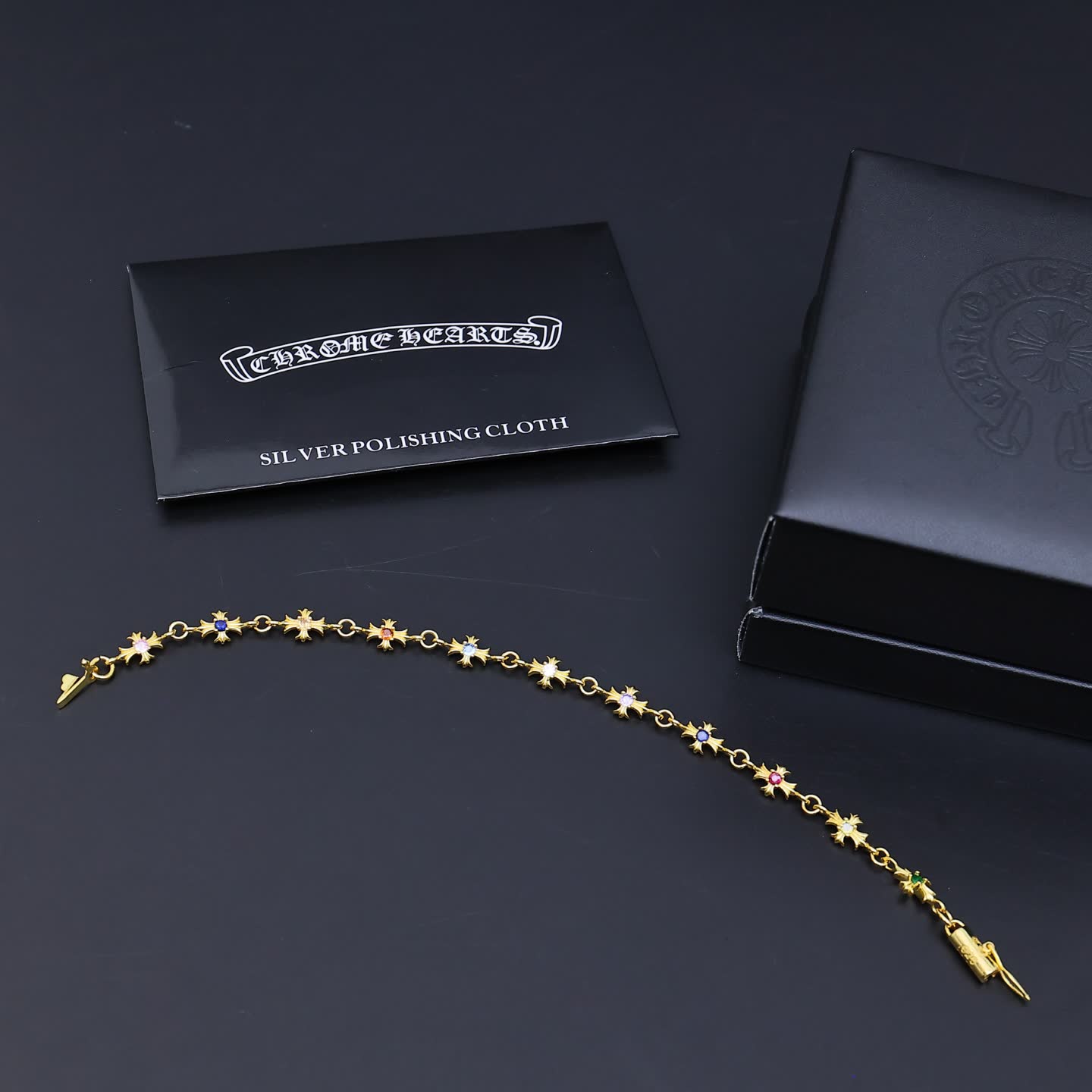 Chrome Hearts Silver Bracelet with Multicolored Stones